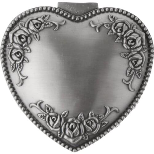 Heart Shape Alloy Metal Vintage Flower Carved Jewelry Box Rings Holder Case