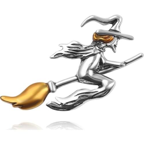 Magic Witch Brooches Ride Brooms Metal Brooch Magical Personality Fashion Badge Lapel Pins Heal The World Jewelry Halloween Gift