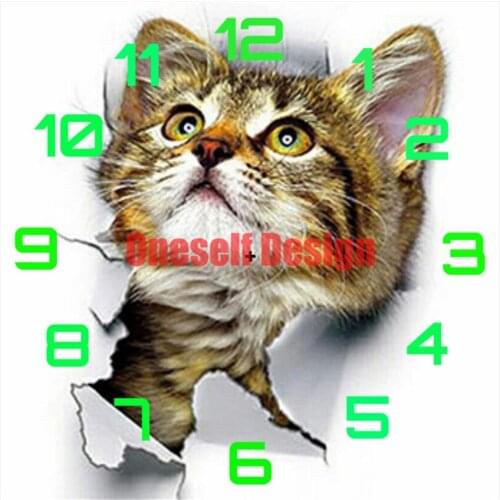 Beaded embroidery with clock cat 5d diamond mosaic sale full set clock diy diamond embroidery sale decoration home diy frame