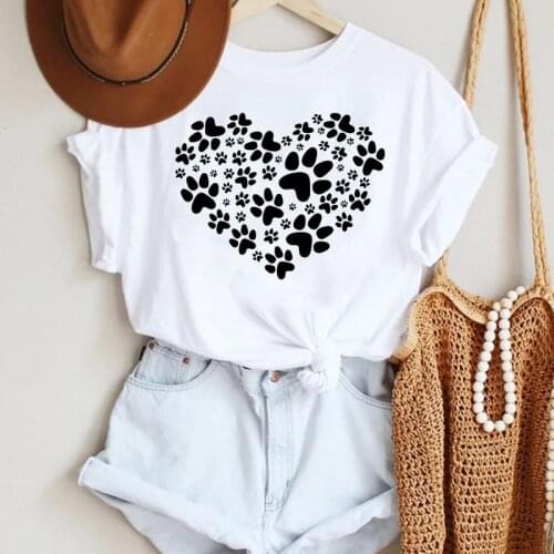 Women Cartoon Cat Dog Paw Pet Funny Cute 90s Trend Fashion Summer Lady Print Tee Graphic T Top Female Tshirts Clothes T-Shirt