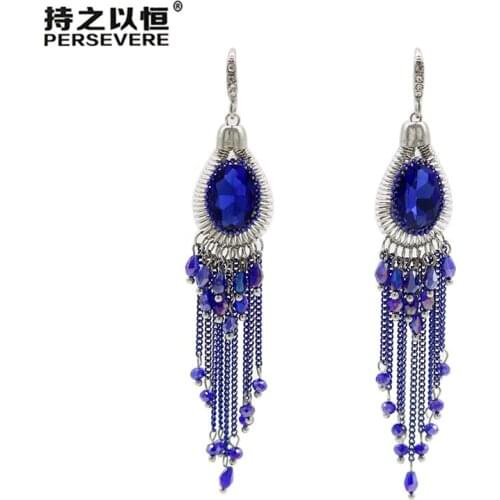 Bohemian style Crystal Chain Long Tassel Earrings For Women black green Blue handmade earrings year 2020 engaged Jewelry