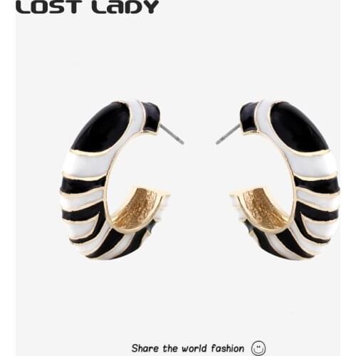 Lost Lady Vintage C Shape Kpop Earring Statement Geometric Round Earrings for Women Minimalist Party Jewelry Gifts