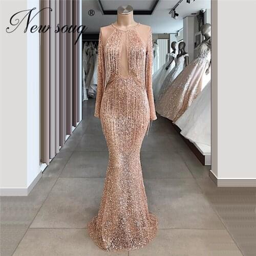 New Couture Dubai Tassel Evening Dress Pink Beaded Celebrity Gowns Turkish Kaftans Middle East Prom Dresses 2020 Robe De Soieee