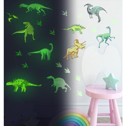 Zollor Luminous Dinosaur and Dinosaur Footprints Wall Sticker Bedroom Childrens room Creativity Fluorescent Decoration Sticker