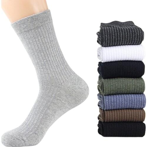 1 Pair Men Socks Solid Color Breathable Cotton Ribbed Socks Elastic Middle Tube Crew Socks Mens Socks cotton socks