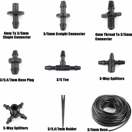 50pcs 8Kinds 3/5mm Garden Hose Connectors Micro Drip Irrigation System Water Hose Tee Pipe Splitters Hose Plug Water Connectors