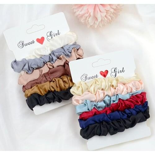 6 pcs/pack Satin Small Hair Elastics Scrunchies for Women Girls' Hair Ties Accessories