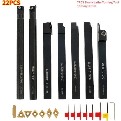 7pcs 10mm Shank Lathe Turning Tool Holder Boring Bar Lathe Tools Lathe Cutter Metal Turning Rod Industrial with Carbide Inserts