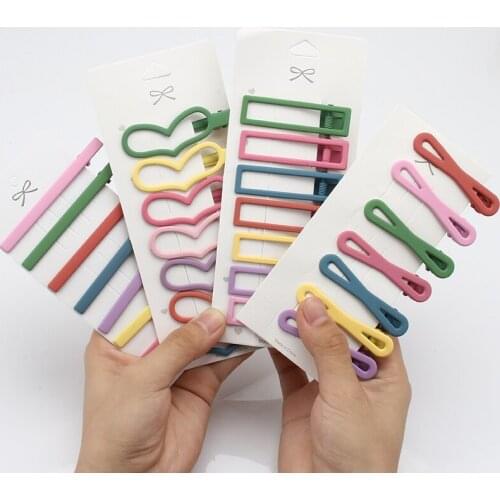 7Pcs Hollow Square One-Word Hairpins Colorful Bow Geometric Matte Hair Clip Women metal Barrette Headdress Girl Hair Accessories