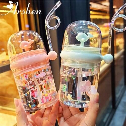 Arshen 260ml Kids Funny Whale Water Spray Drinking Cup Cartoon Feeding Bottles With Straws Portable Children Cups Drinkware Cup