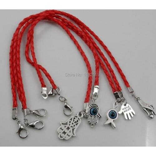 Free Shipping Wholesale 100Pcs Red Leatheroid Braided Mixed Hand Charms Bracelets pendant
