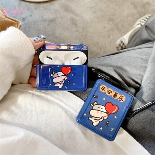 New 3D Cute Print Cartoon Cow Peace And Happiness Headphone Case for Airpods Pro 2 1 Charging Case Protective Cover With Hooks