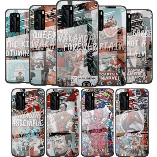 Tempered Glass Cover Marvel retro comic superhero For Huawei P40 P30 P20 P10 Pro Plus Lite 5G 2019 Shockproof Phone Case