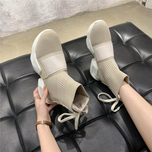 COOTELILI Women Ankle Boots 2020 New Fashion Shoes 3cm Heel Lace Up Slip On Platform Shoes For Woman Botas Mujer Size 35-40