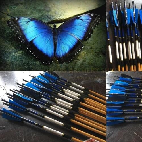 Wooden Archery Arrow For Recurve Bow Longbow Medieval Traditional Ottoman Hunting Shoot with Blue Black Turkey Fletching