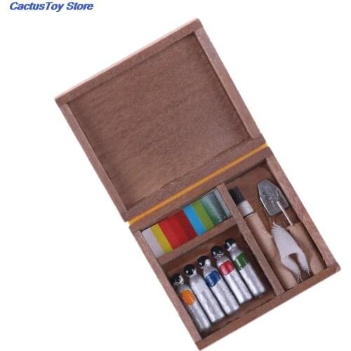 1PC DIY Dolls House Parts Toy Mini Painting Box Pigment Sticks Paint Box Doll House 1:12 Miniatures Dollhouse Accessories
