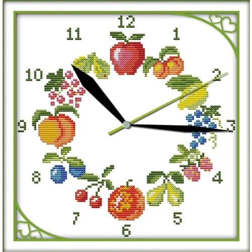Twelve kind of fruit cross stitch kit 14ct 11ct count print canvas wall clock stitches embroidery DIY handmade needlework plus