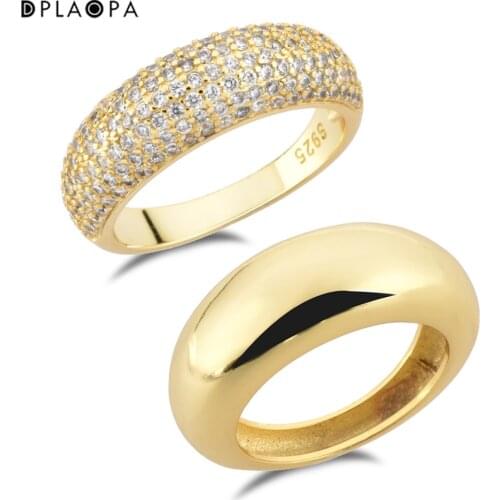 DPLAOPA New 925 Sterling Silver Thin Dome Ring Pave Zircon CZ Thin Dome Ring 2021 Women Rock Punk Double Jewelry For Party