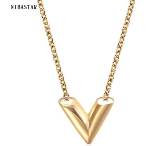 NIBASTAR V Letter Pendant Necklace For Women Set Simple Fashion Stainless Steel Jewelry For Female Wedding Accessories
