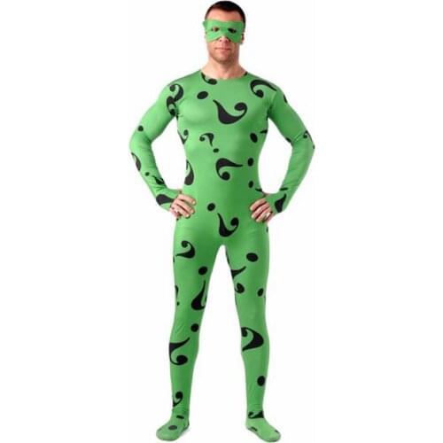 Mens Full Body Zentai Suit Halloween Question mark printing Spandex Cosplay jumpsuit