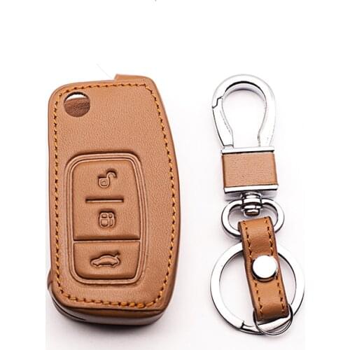 Leather Key Cover for Ford Focus 2 C-Max S-Max Ka Mondeo Galaxy Fiesta Flip Folding Car key Case Cover Blank Fob