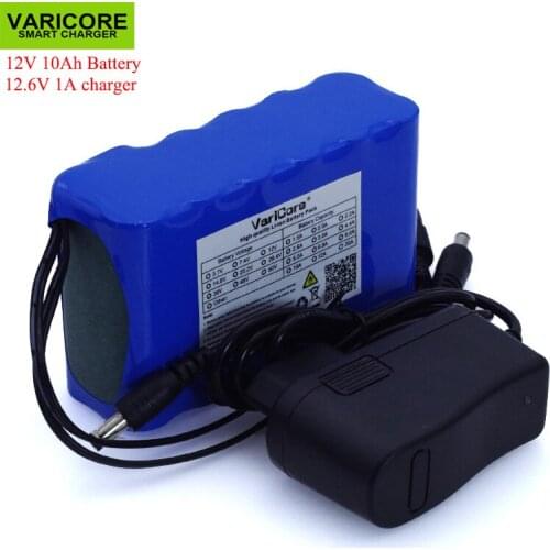 VariCore 12V 10Ah 18650 li-lon battery pack 10000mAh with BMS Circuit Protection Board DC 5.5*2.1mm+ 12.6V 1A Charger