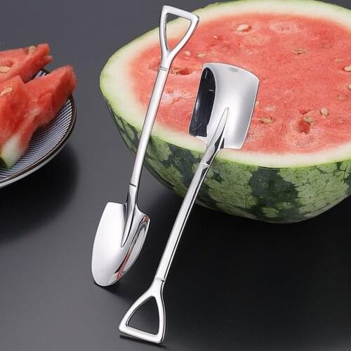 1PCS SpoonCake Ice Cream Spoon Pointed Square Head Creative Retro Shovel Coffee Spoon Long-handled Thickening Stainless Steel