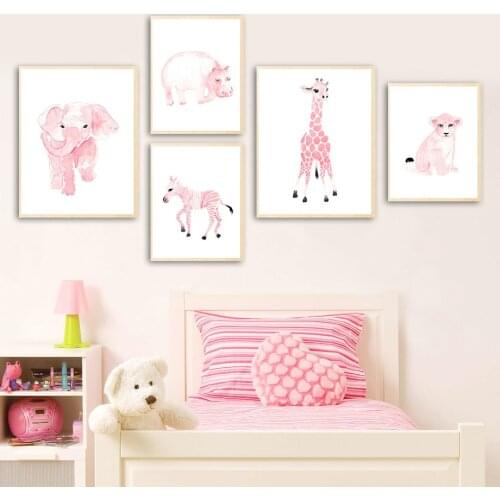 Cute Elephant Hippo Zebra Giraffe Lion Wall Art Canvas Painting Nordic Posters And Prints Wall Pictures Kids Room Nursery Decor