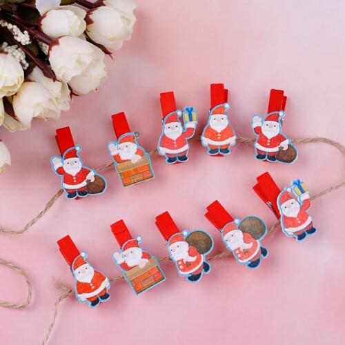 Mini Wooden Paper Clips Photo Pegs Santa Claus Wood Paper Clips 10 Pcs/set