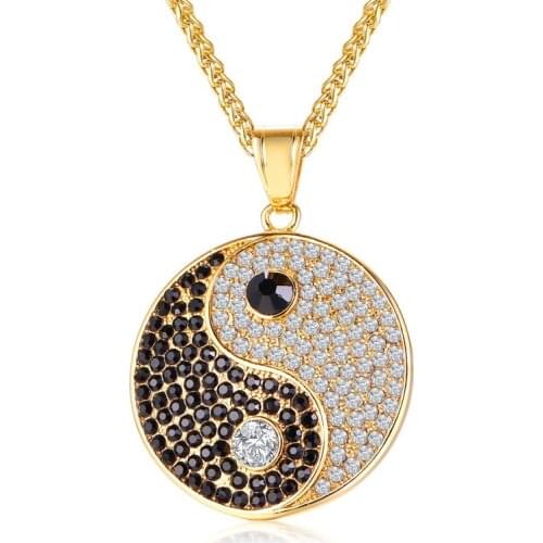 JHSL Male Men Round Necklaces & Pendants Gold Color Fashion Jewelry with 60cm Stainless Steel Twisted Chain