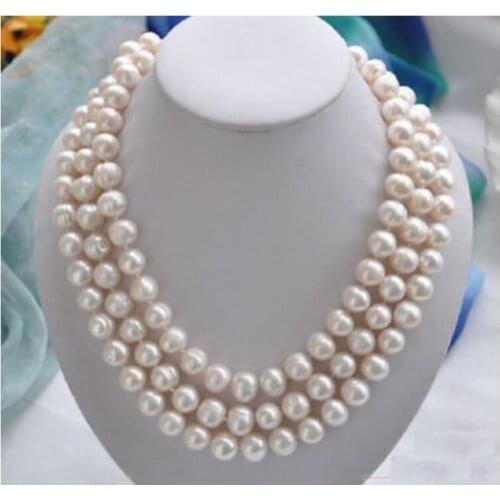3 ROW9-10mm SOUTH SEA WHITE PEARL NECKLACE 17-19 INCH14k yellow clasp