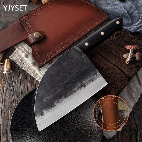 Full Tang Chef Knife Handmade Forged High-carbon Clad Steel Kitchen Knives Cleaver Filleting Slicing Broad Butcher Knife Covers