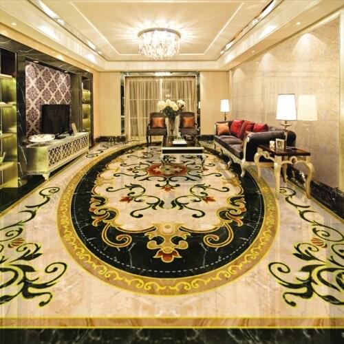 Custom Wallpaper 3D PVC Floor Sticker European Style Marble Flower Pattern Living Room Bedroom Floor Decor Mural Wallpaper Decal