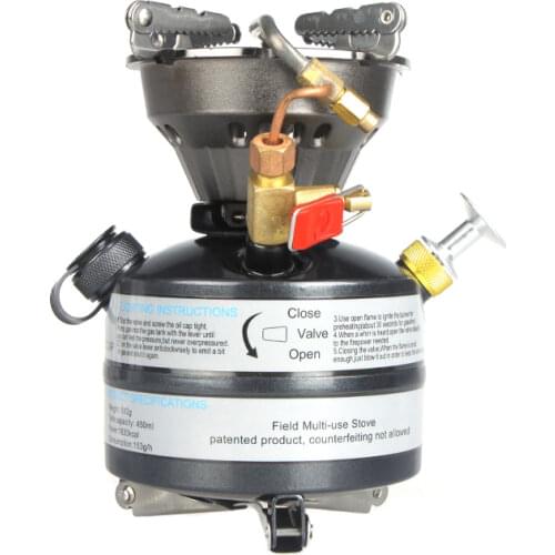 Portable One-piece Outdoor Gasoline Stove Camping Hiking Burner with 750ml Empty Gas Tank Fuel Bottle and 8-Plate Windshield