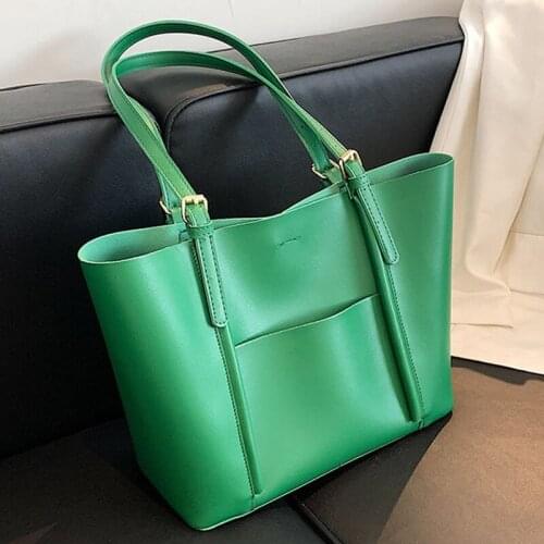 Simple Solid Color PU Leather Totes Shoulder Bags For Women 2021 Womens Designer High Capacity Handbag Female Travel Armpit Bag
