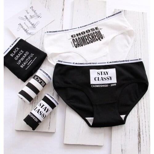 Simple Janpan Style Letter Pattern Woman Cartoon Underwear Girls Seamless Cotton Panties Briefs Women Sexy Panties Female E0062