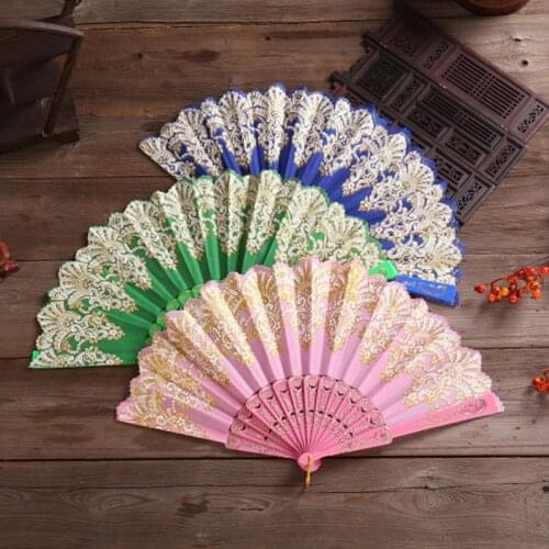 Retro Chinese Silk Bamboo Folding Fans Floral Painting Hand Held Fans For Home Party Ornaments Decoration Accessaries