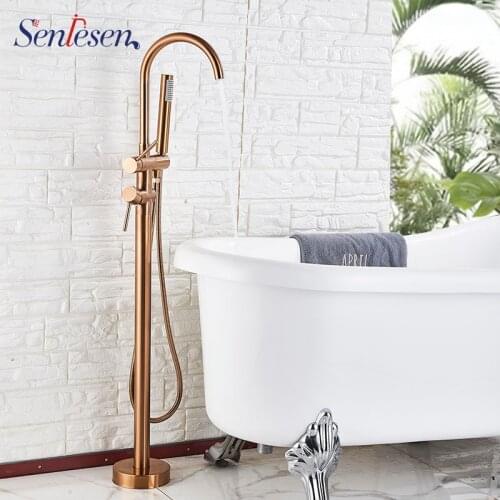 Senlesen Rose Golden Floor Free Standing Faucet Single Handle Dual Control Cold Hot Water Mixer Tap Para Bathtub Shower & Bath