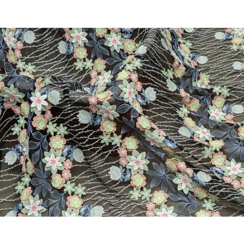 Black bottom embroidered bud silk gauze fabric three-dimensional openwork dress wedding dress cheongsam diy design fabric