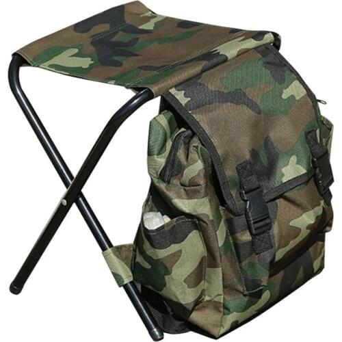 Foldable Fishing Chair Backpack Camouflage Oxford Cloth&Metal Tube Portable Fishing Equipment Camping Hiking Multifunction Stool
