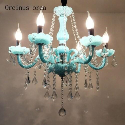 Mediterranean Blue crystal chandelier living room bedroom coffee shop European luxury LED crystal chandelier free shipping
