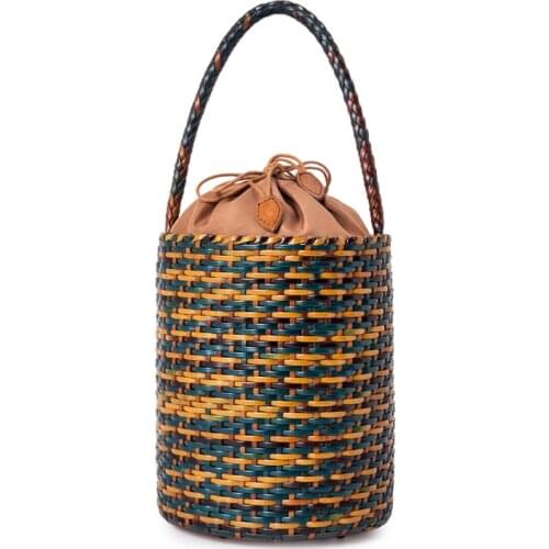 100% Genuine Leather Women Shoulder Bag woven bucket bag ethnic style round bucket bag Vintage Tote Bag Cowhide hollow woven bag