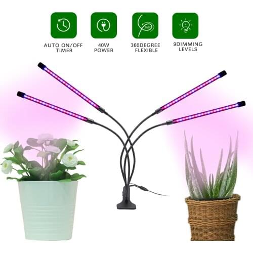 Grow Lights for Indoor Plants 20 LED Full Spectrum Auto ON&Off with 3/6/12H Timer, 9 Dimmable Lightness Clip-On Desk Grow Lamp