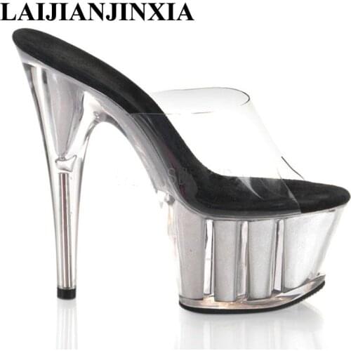 LAIJIANJINXIA 15CM High Heels Transparent Platform Sexy Sandals Party Queen Dancing Shoes Open Toe Women Pole Dance Shoes
