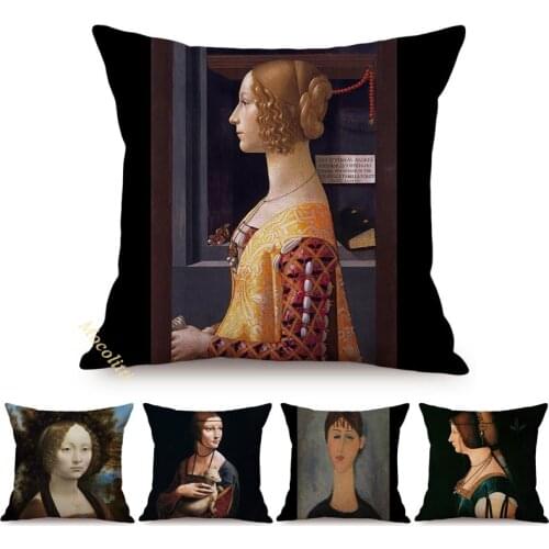 World Famous Oil Painting Genevra Debench Luxury Home Decor Throw Pillow Case Da Vinci Gallery Art Sofa Cushion Cover Kussenhoes
