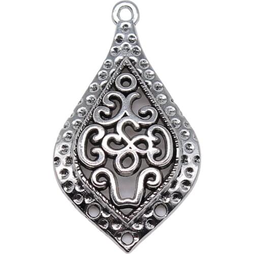 WYSIWYG 10pcs 40x23mm Carved Drop Charms For Jewelry Making Drop Shaped Charm For Earring Hollow Carved Charms