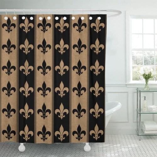Brown Black and Beige Fleur De Lis That is Shower Curtain Waterproof Polyester Fabric 72 x 72 Inches with Hooks