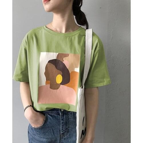 Sweetkama Fashion T Shirt Woman Harajuku Graphic Tees Character Short Sleeve Round Neck White Green Beige Summer T-Shirts