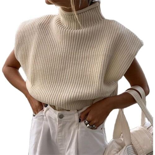 Autumn And Winter New Pure Color Wool Knit Sweater Sexy Temperament High Neck Short-Sleeved Sweater Top Women