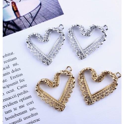 10PCS/Lot New Arrival Silver Gold Color Tone Imitation Lace Shape Heart Charms For Necklace Bracelet DIY Jewelry Making